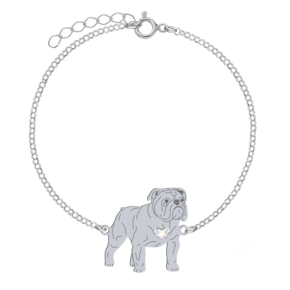 Bransoletka z psem sercem English Bulldog srebro GRAWER GRATIS - MEJK Jewellery