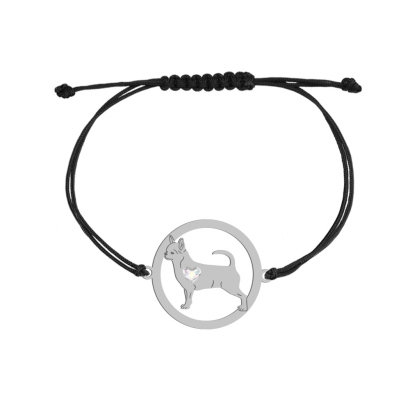 Silver Short-haired Chihuahua engraved string bracelet with a heart - MEJK Jewellery