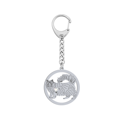 Silver Ragdoll Cat keyring with a heart, FREE ENGRAVING - MEJK Jewellery