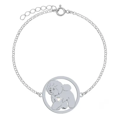 Silver Bichon Frise engraved bracelet with a heart - MEJK Jewellery