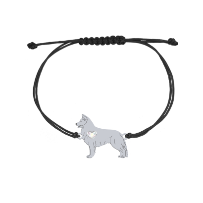 Bransoletka z psem sercem White Swiss Shepherd Dog srebro sznurek - MEJK Jewellery