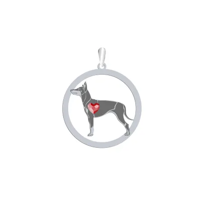 Silver English Toy Terrier engraved pendant with a heart - MEJK Jewellery