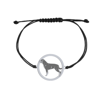 Bransoletka z psem Rottweiler srebro sznurek GRAWER GRATIS - MEJK Jewellery