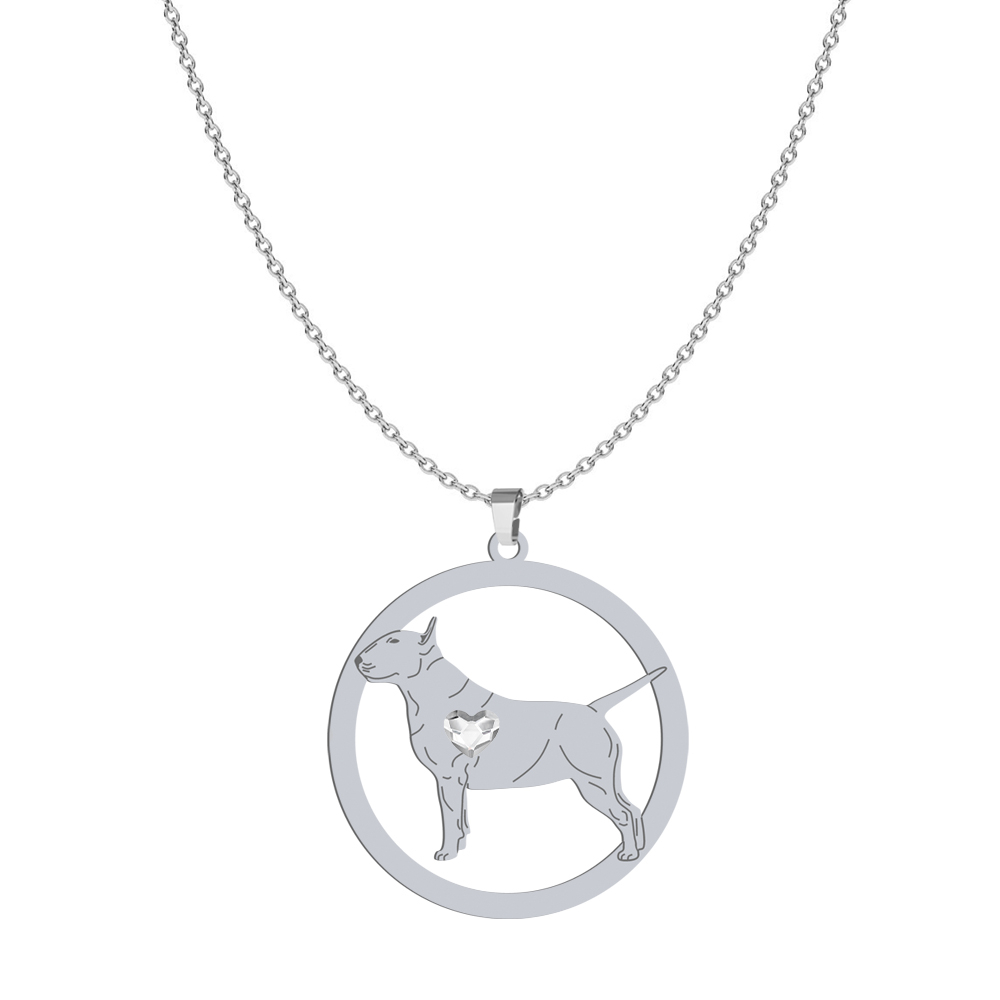 Silver Bull Terrier necklace with a heart, FREE ENGRAVING - MEJK Jewellery