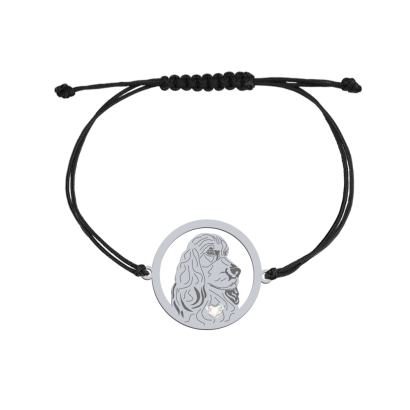 Silver English Cocker Spaniel string bracelet with a heart, FREE ENGRAVING- MEJK Jewellery