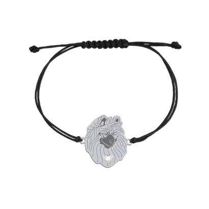 Silver Wolf Spitz  engraved string bracelet with a heart - MEJK Jewellery