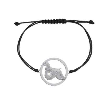 Silver American Cocker Spaniel engraved string bracelet with a heart - MEJK Jewellery