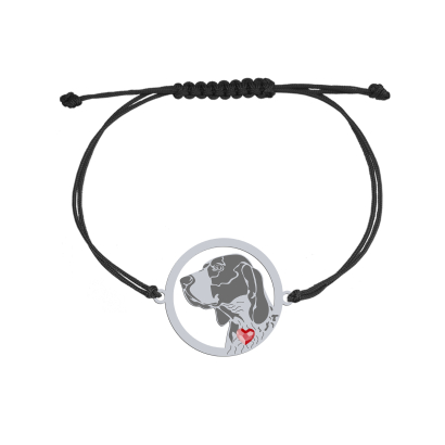 Silver Braque d'Auvergne engraved string bracelet with a heart - MEJK Jewellery