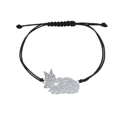 Silver Maine Coon Cat string bracelet, FREE ENGRAVING - MEJK Jewellery