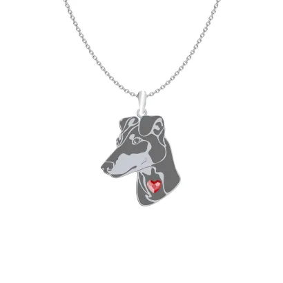 Silver Manchester terrier engraved necklace with a heart - MEJK Jewellery