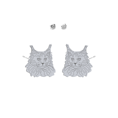 Silver Maine Coon Cat earrings, FREE ENGRAVING - MEJK Jewellery