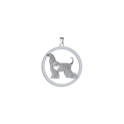 Silver Afghan Hound engraved pendant with a heart - MEJK Jewellery