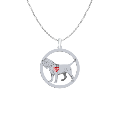 Silver Neapolitan Mastiff engraved necklace with a heart - MEJK Jewellery