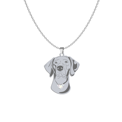Silver Vizsla Dog engraved necklace with a heart - MEJK Jewellery