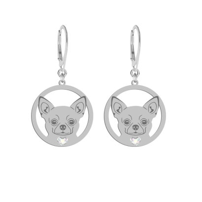 Silver Short-haired Chihuahua engraved earrings with a heart - MEJK Jewellery