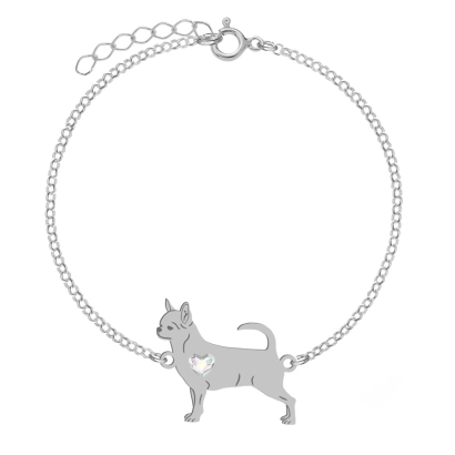 Silver Short-haired Chihuahua bracelet with a heart, FREE ENGRAVING - MEJK Jewellery