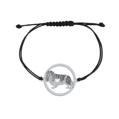 Silver Cavalier King Charles Spaniel engraved string bracelet with a heart - MEJK Jewellery