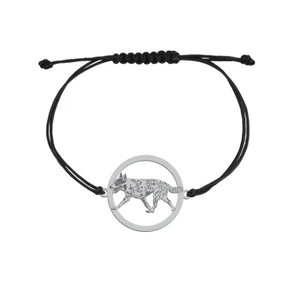 Bransoletka z psem grawerem Australian Cattle Dog srebro sznurek - MEJK Jewellery