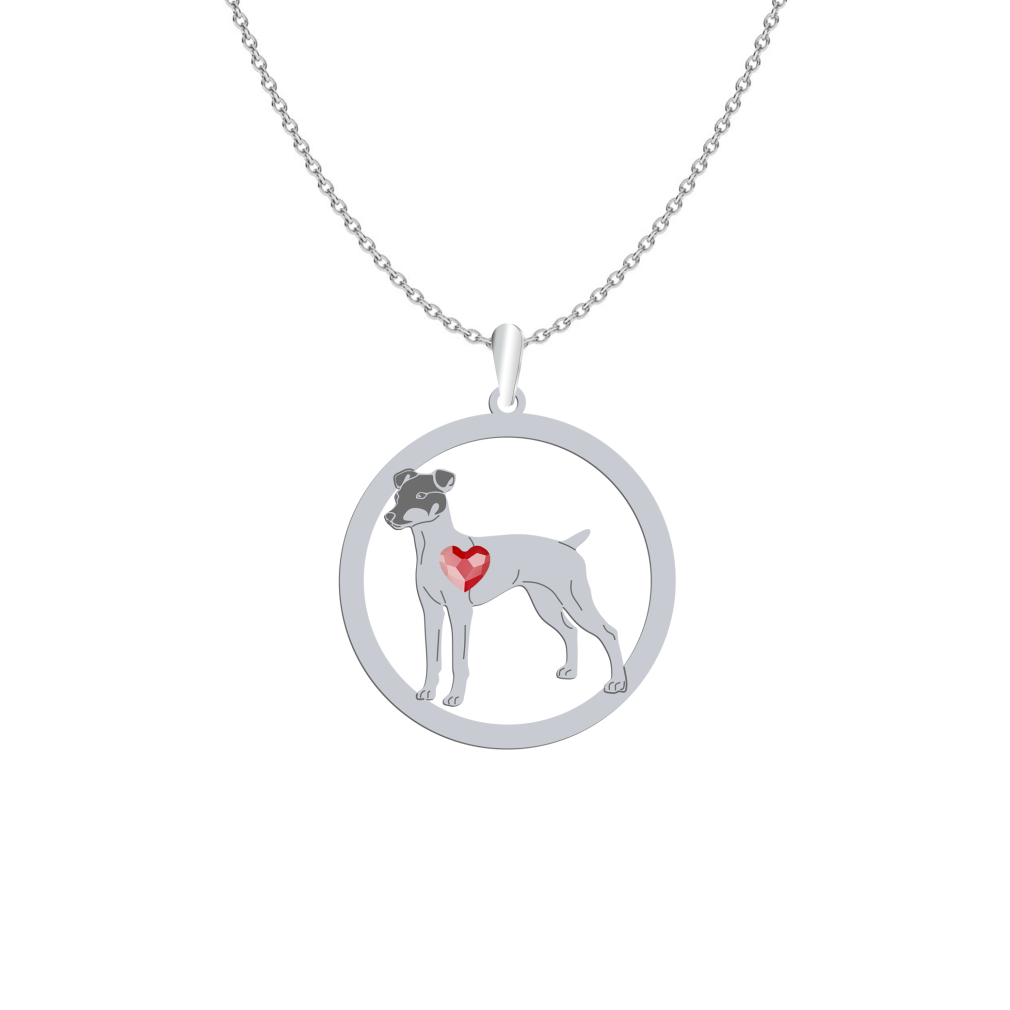 Silver Japanese Terrier engraved necklace with a heart - MEJK Jewellery