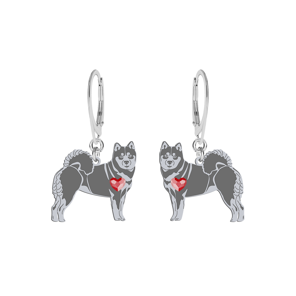 Silver Shiba-inu earrings with a heart, FREE ENGRAVING - MEJK Jewellery