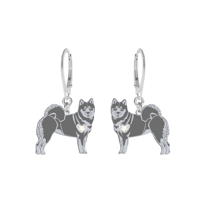 Silver Shiba-inu earrings with a heart, FREE ENGRAVING - MEJK Jewellery