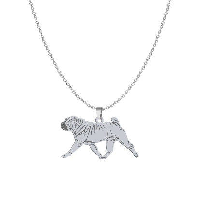 Silver Shar Pei engraved necklace - MEJK Jewellery