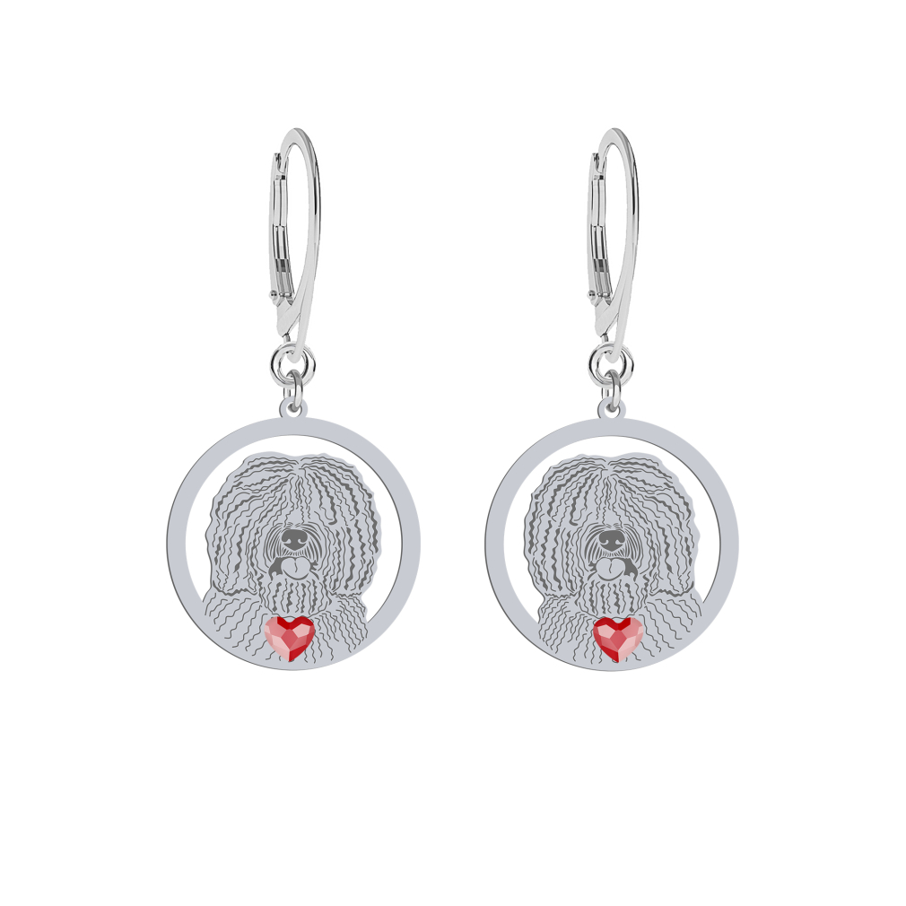 Silver Spanish Water Dog engraved earrings with a heart - MEJK Jewellery