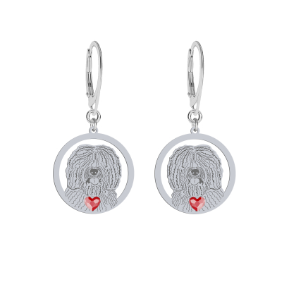Silver Spanish Water Dog engraved earrings with a heart - MEJK Jewellery