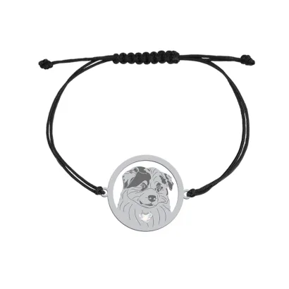 Silver Australian Shepherd string bracelet with a heart, FREE ENGRAVING - MEJK Jewellery
