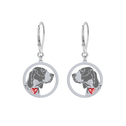 Silver Braque d'Auvergne engraved earrings with a heart - MEJK Jewellery