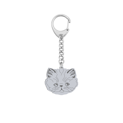 Silver Persian Cat keyring, FREE ENGRAVING - MEJK Jewellery
