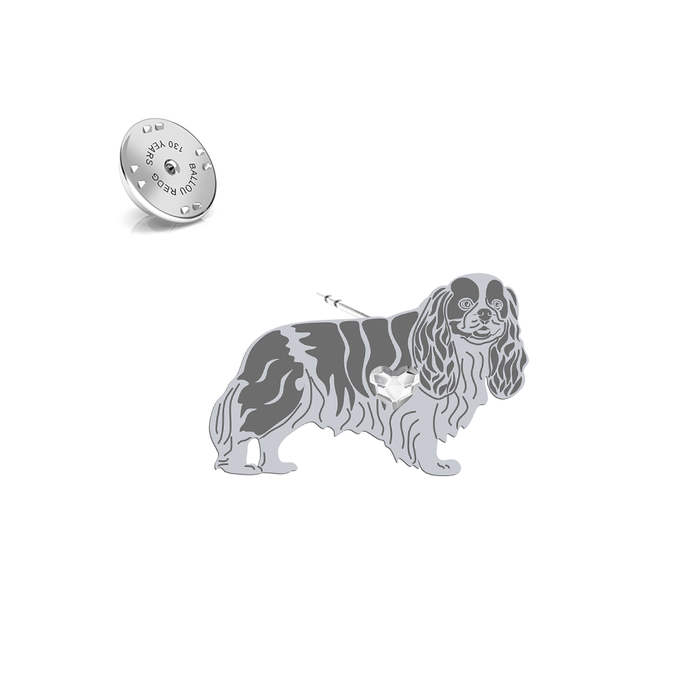 Silver Cavalier King Charles Spaniel pin with a heart - MEJK Jewellery