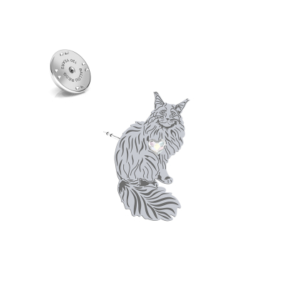 Wpinka z sercem kotem Maine Coon srebro - MEJK Jewellery