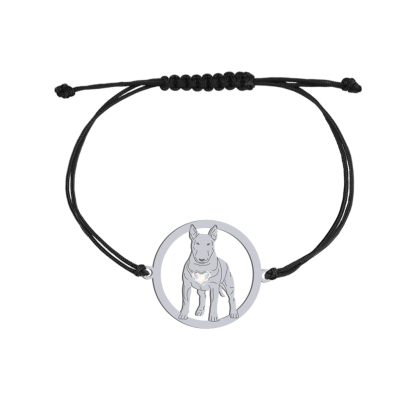 Silver Bull Terrier engraved string bracelet with a heart - MEJK Jewellery