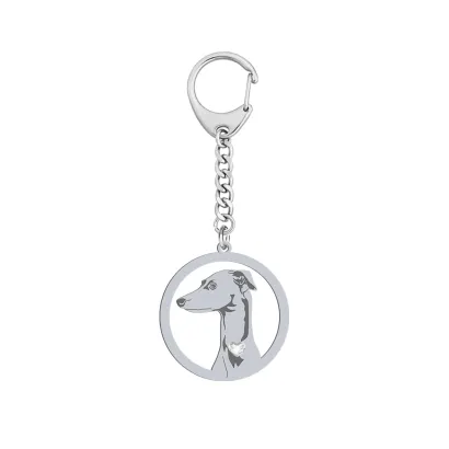 Silver Italian Sighthound keyring with a heart, FREE ENGRAVING - MEJK Jewellery