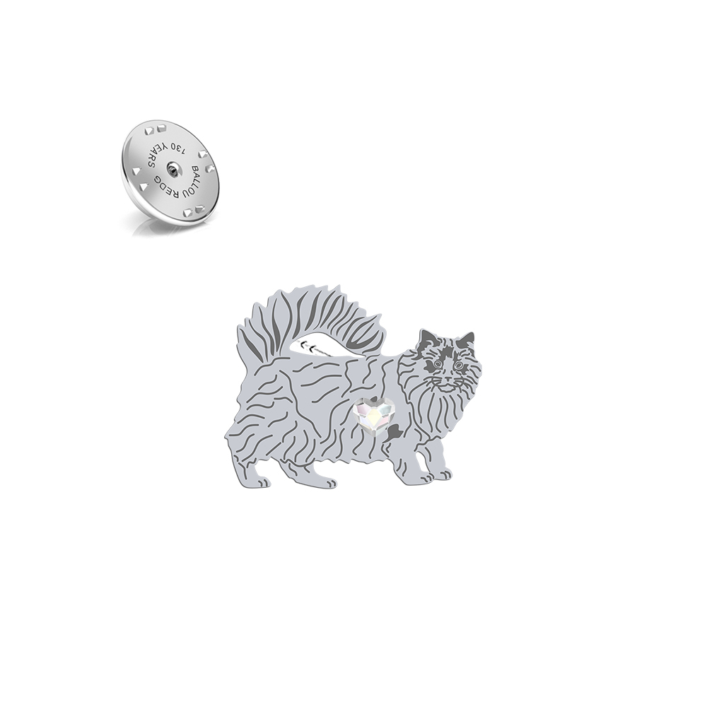 Silver Ragdoll Cat pin with a heart - MEJK Jewellery