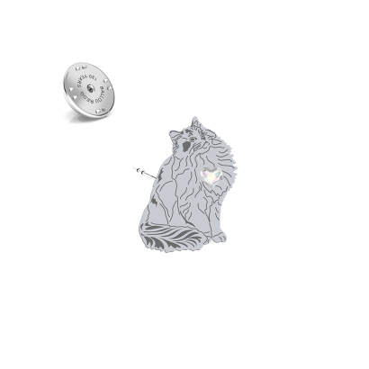 Silver Ragdoll Cat pin with a heart - MEJK Jewellery
