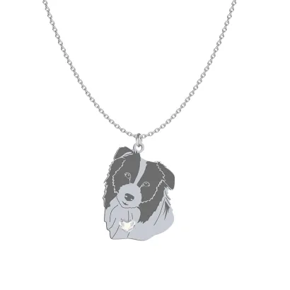 Silver Border Collie necklace with a heart, FREE ENGRAVING - MEJK Jewellery