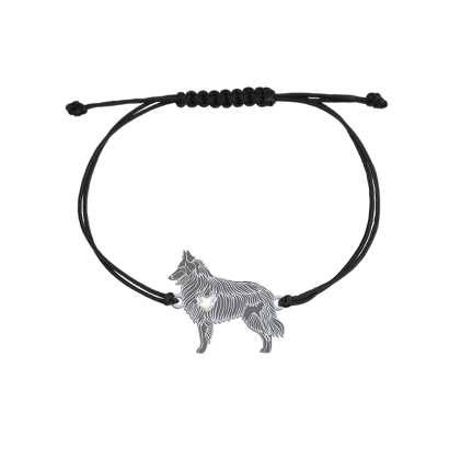 Bransoletka z psem Owczarkiem Belgijskim srebro sznurek GRAWER GRATIS - MEJK Jewellery
