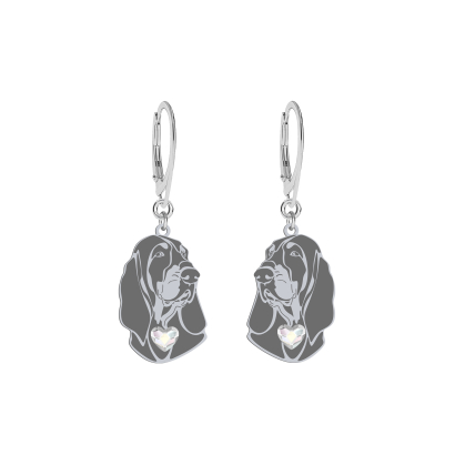 Silver Petit Bleu de Gascogne earrings with a heart, FREE ENGRAVING - MEJK Jewellery