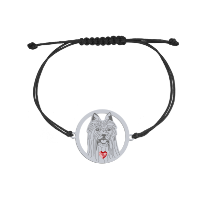 Silver Australian Silky Terrier engraved string bracelet with a heart - MEJK Jewellery