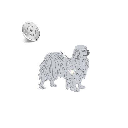 Wpinka z psem grawer Spaniel Tybetański srebro - MEJK Jewellery