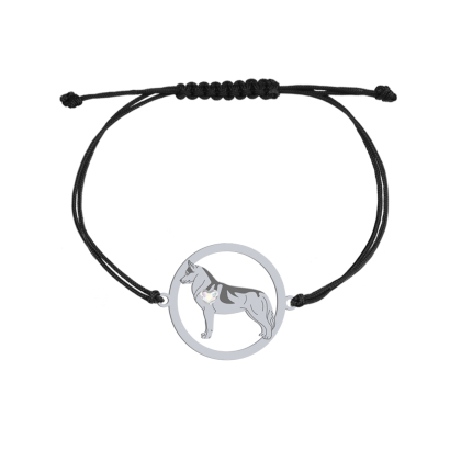 Bransoletka z psem Siberian Husky srebro sznurek GRAWER GRATIS - MEJK Jewellery