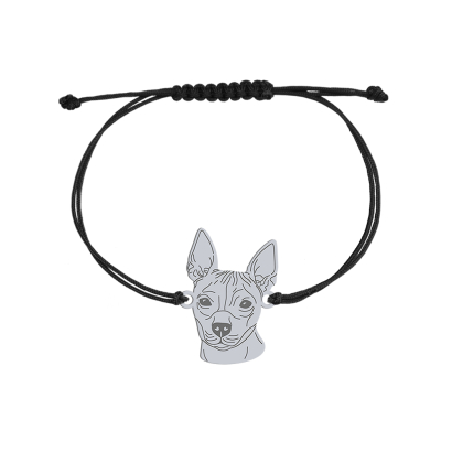 Bransoletka z rasą American Hairless Terrier srebro sznurek GRAWER GRATIS - MEJK Jewellery