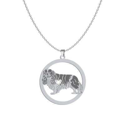 Silver Cavalier King Charles Spaniel engraved necklace with a heart - MEJK Jewellery