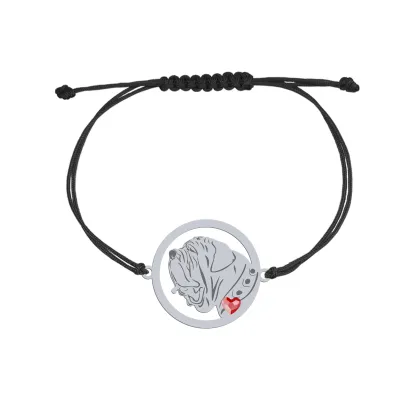Silver Neapolitan Mastiff engraved string bracelet with a heart - MEJK Jewellery