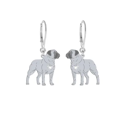 Silver Bullmastiff engraved earrings with a heart - MEJK Jewellery