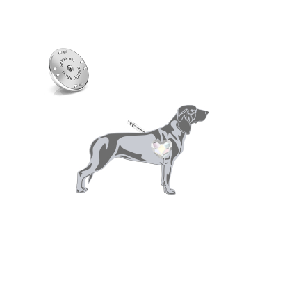 Silver Bavarian Mountain Hound pin with a heart - MEJK Jewellery