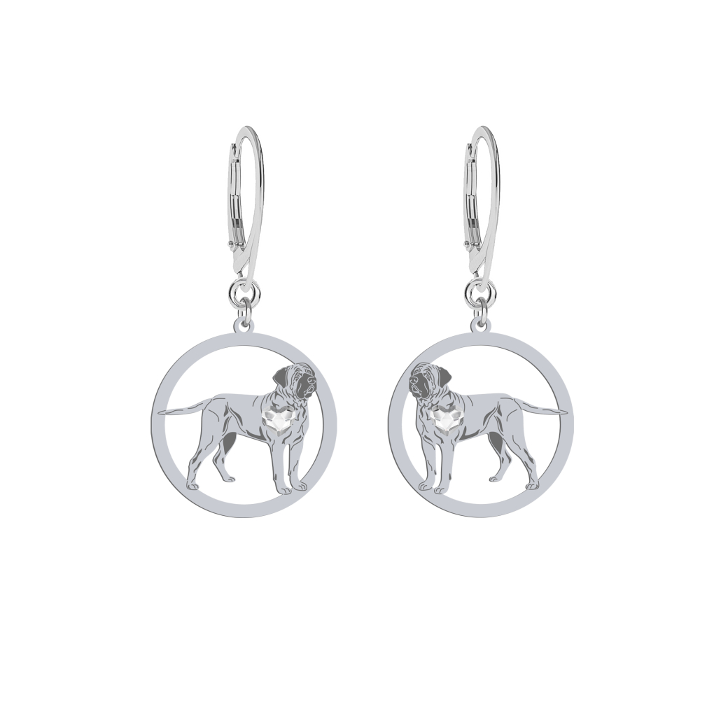 Silver Tosa Inu earrings with a heart, FREE ENGRAVING - MEJK Jewellery