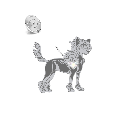 Silver Hairless Chinese Crested pin with a heart - MEJK Jewellery